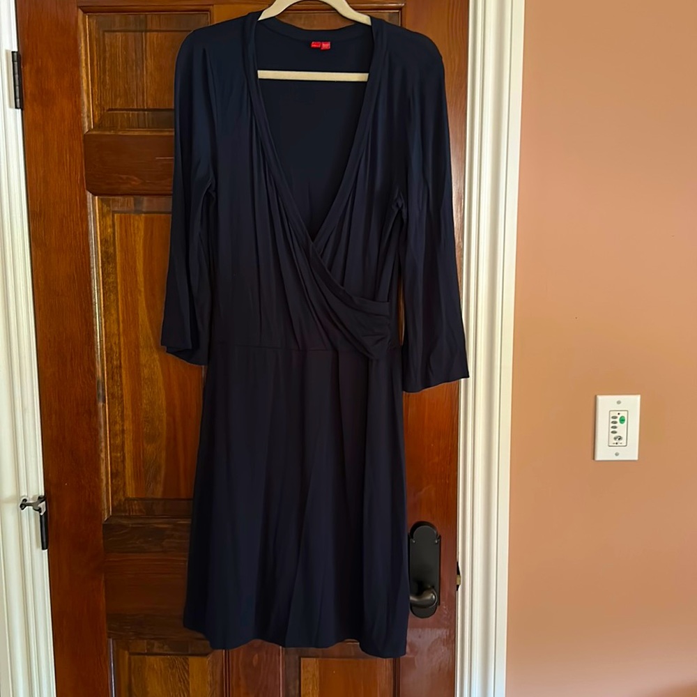 Esprit faux-wrap knit dress, navy — size L